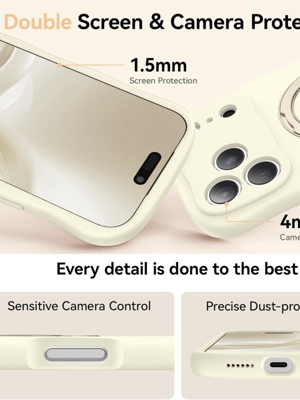 iPhone 17 Pro Max Cute Wavy Case 360° Spin Silicone Stand Shockproof - Picture 8 of 8